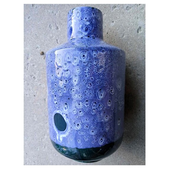 Peacock Blue Fat Lava Moon Glazed Ceramic Faiancas Ramos Vase - Picture 1 of 10